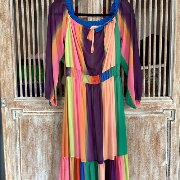 Multicolor Off-Shoulder Boho Maxi Dress Boutique - Picture 4 of 9
